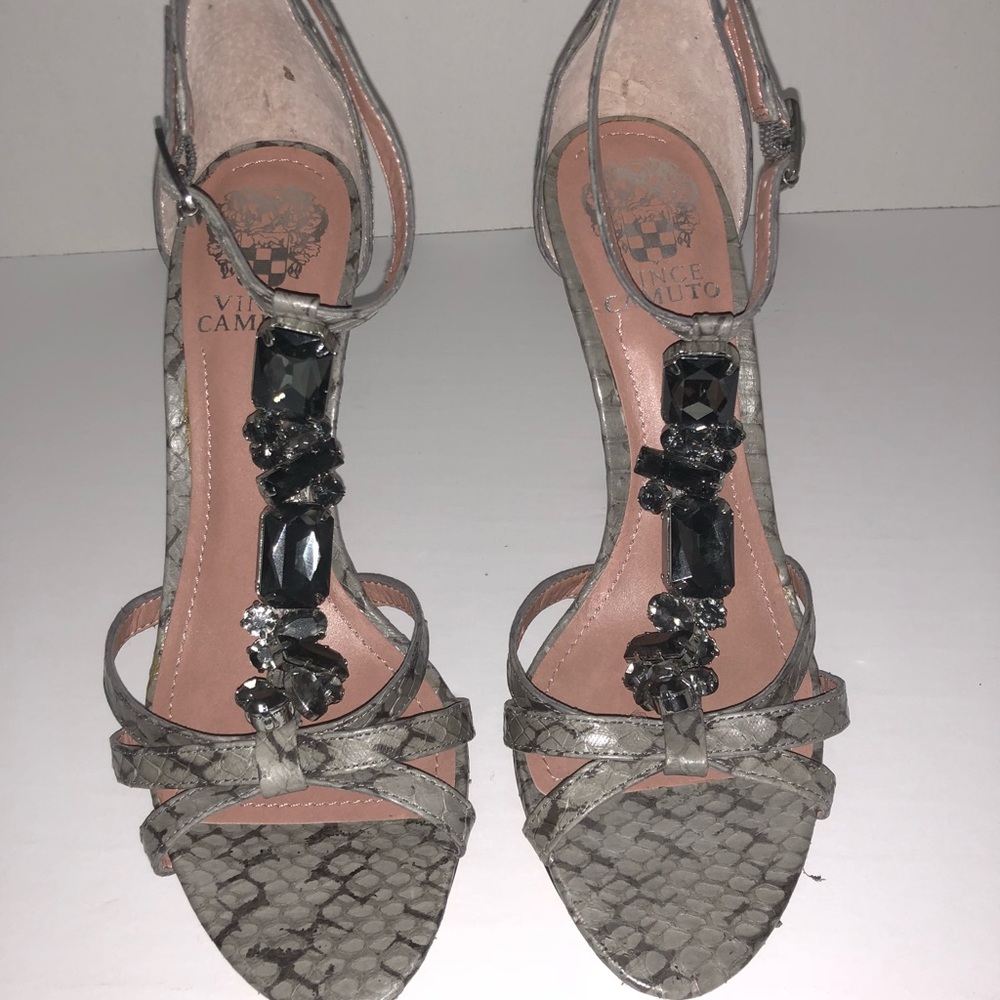 Vince Camuto  Silver Snakeskin Sandal Heel 7.5
